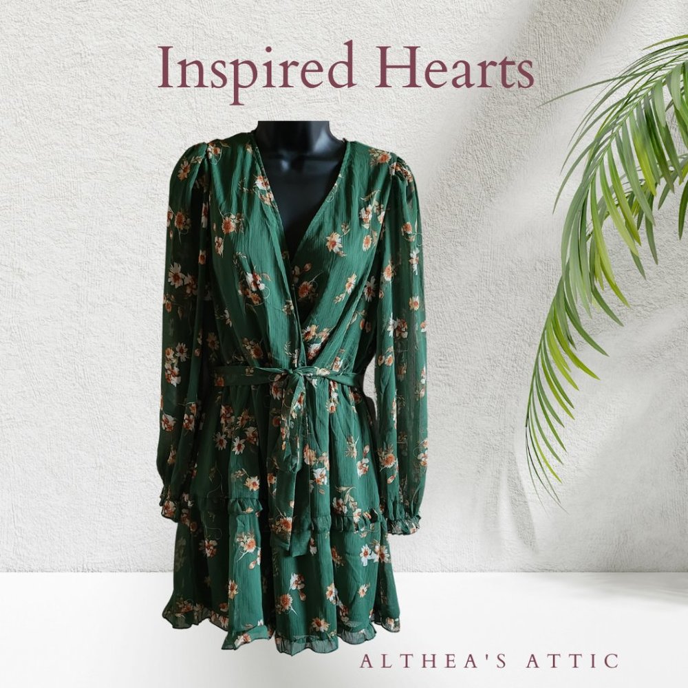 Inspired Hearts Green Floral Ruffle Dress